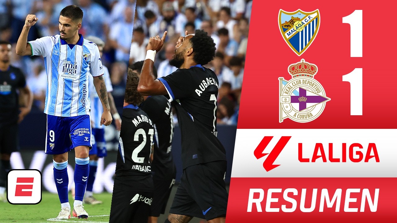 Málaga y Deportivo igualan 1-1 en la jornada 2. Goles de Aubameyang y Chupe | La Liga