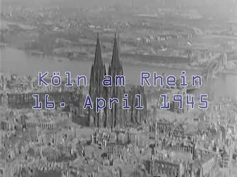 Köln 1945 nach den Weltkriegsbomben aus der Luft: Hohenzollernbrücke, Deutzer Brücke und Rheinhallen