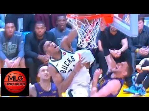 Giannis Antetokounmpo destroys Mike Muscala with hard slam dunk | Lakers vs Bucks