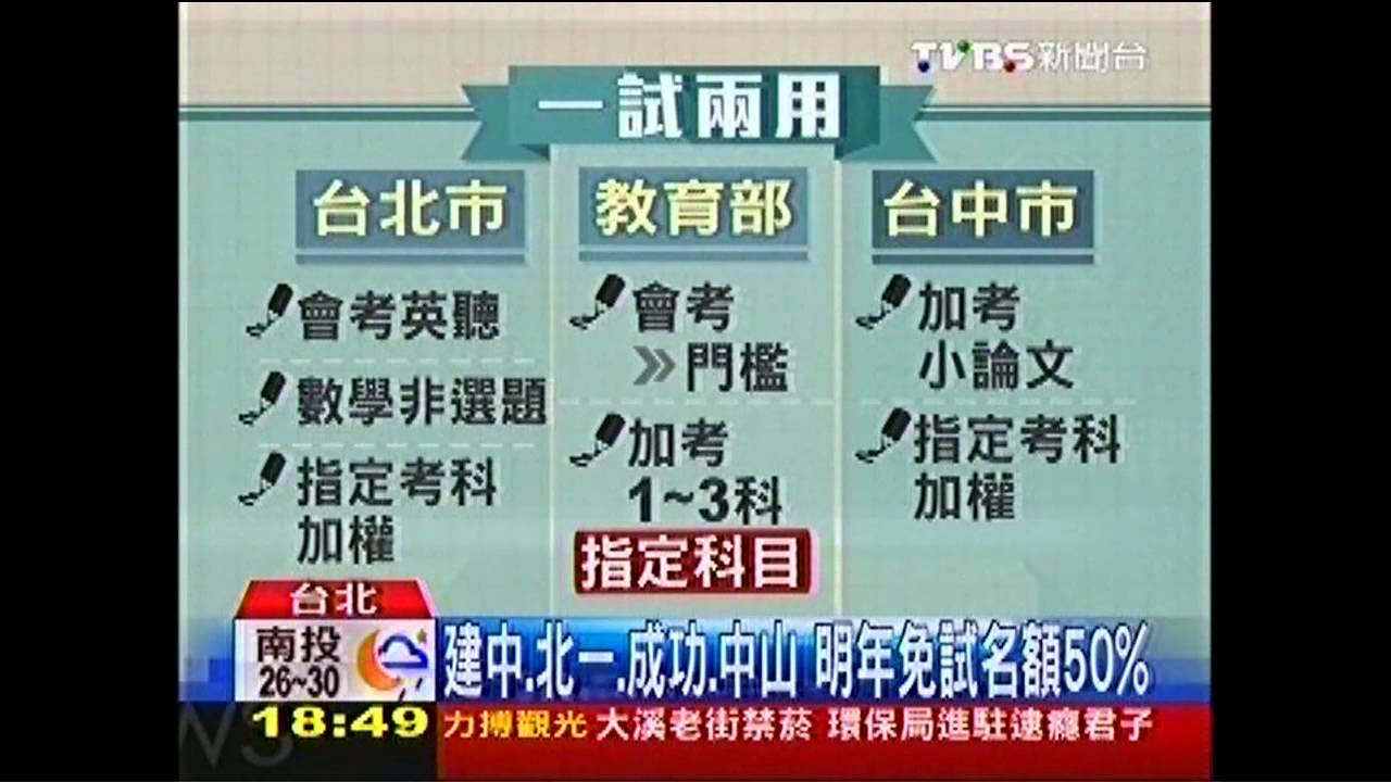 建中、北一、成功、中山 明年免試名額50%