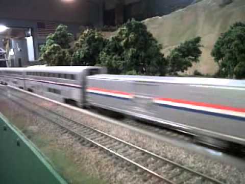Amtrak California Zephyr at track speed Lake Shore model railroad club