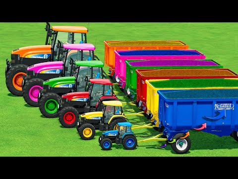 Mini to GIANT Tractors & Trailer Train vs EXTREME MUDDY PARKOUR with PORTAL TRAP - 300 - FS22