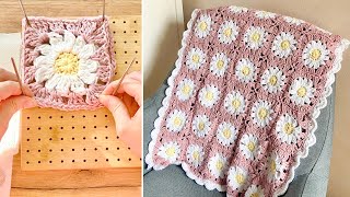 Blocking & Attaching Granny Squares: Crochet Daisy Granny Square Blanket