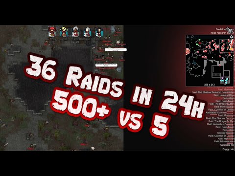 Rimworld - 36 Raids in 24h, 500+ People vs 5 | Small Colony vs EVERYONE