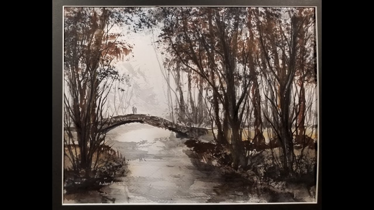 Watercolor Landscape Tutorial 52 Autumn Bridge