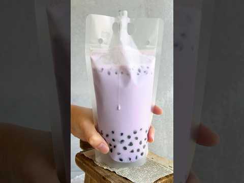 Making a Taro Milk Tea Boba Drink