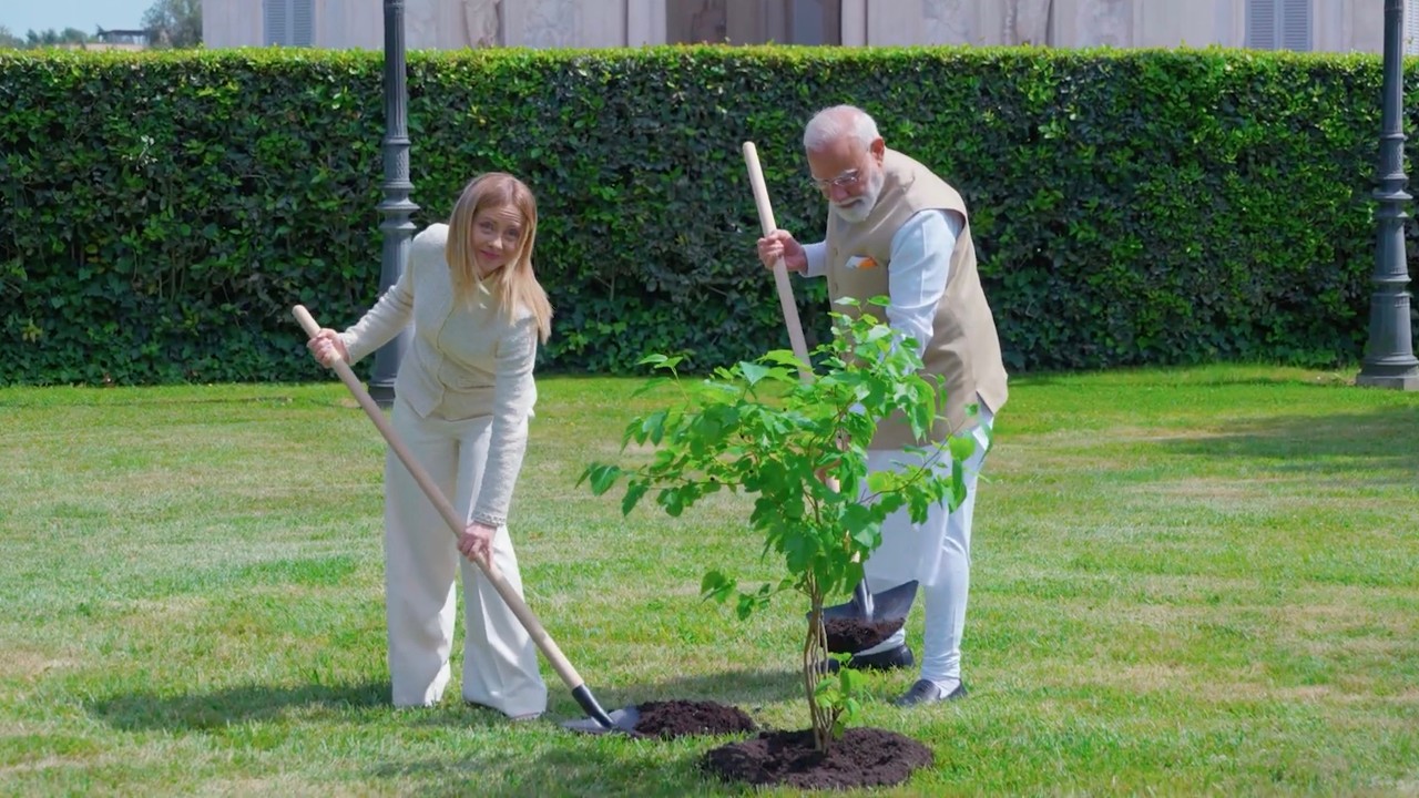 GIORGIA MELONI PIANTA UN ALBERO RICEVUTO IN REGALO DA NARENDRA MODI: LA CERIMONIA  A VILLA PAMPHILJ