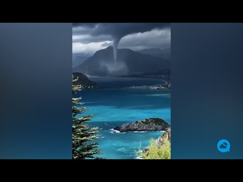 Impressive waterspout in Praia a Mare, Italy