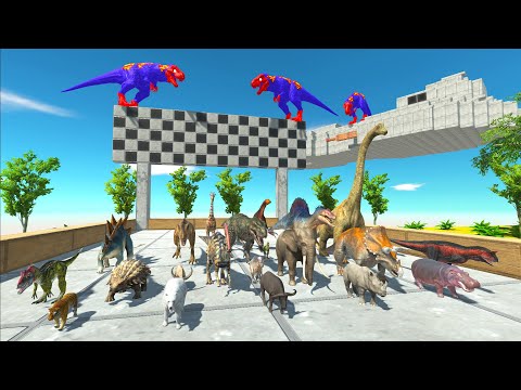 DINOSAURS & ANIMAL SURPRISE SPEED RACE ATTACK GIANT SUPERMAN T-REX - Animal Revolt Battle Simulator
