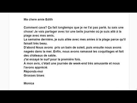 Letter to friend in French describing vacations, A la plage. Letter to friend: Beach Sea vacations.