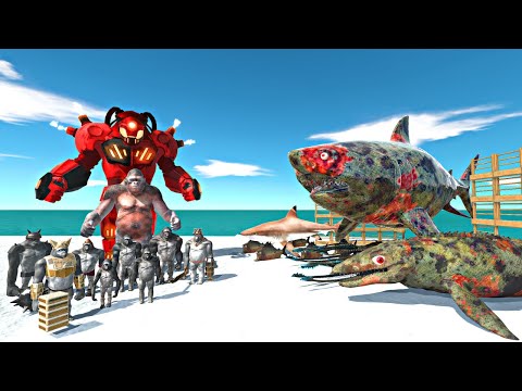 Zombie Aquatics Cage Challenge | Mutant Primates vs Zombie Aquatics - Animal Revolt Battle Simulator