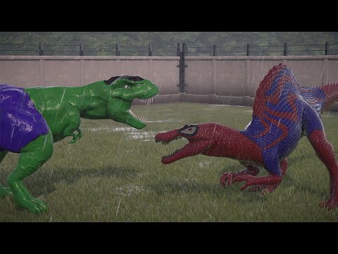 Spider-Man Spinosaurus VS T-rex HULK - Jurassic World Evolution