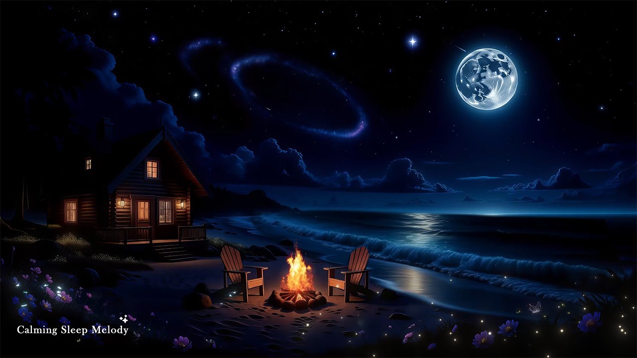 (No Ads) Relaxing Nightscape for Sleep • Calm Music with Gentle Waves • Release Stress Tonight