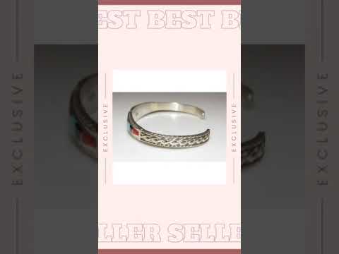 Zuni Inlay Turquoise Coral Bracelet Sterling Native American D. Luna