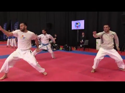 CROATIA Male Team Kata warming up before the bronze medal match. 2016 European Karate Championships
