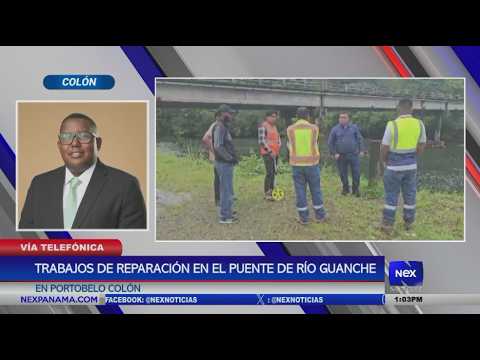Trabajos de reparación en el puente de río Guanche en Portobelo, Colón