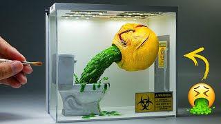 Diorama of realistic Vomit EMOJI in the Toilet
