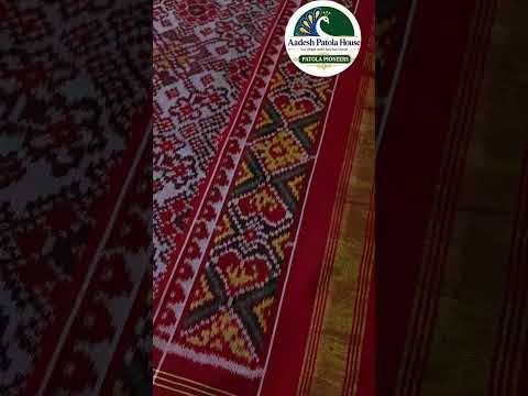 Red with White Navratan Motifs Single Ikat Chaniya Choli Dupatta 8 Ply Silk