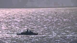 Aerial, Naval ship &amp; Helicopter off the east coast of Sydney Harbour - Ultra HD TV