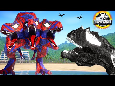 Spiderman T-Rex vs Black Spiderman Godzilla, Venom Dinosaurs Fight - Jurassic World Evolution