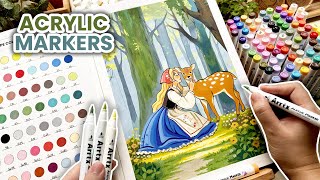 🌱 Trying Out New Markers / Arrtx 90B Landscape Colors Acrylic Markers Review ✨ Speed Painting