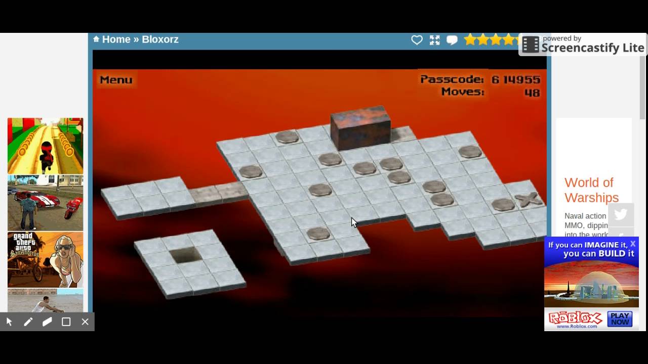 How to get to max level on bloxorz! (level 33) Code