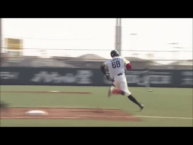 【ファーム】ホークスのルーキー三森が右中間へ3ベースヒットを放つ!! 2017/3/19 H-T(ファーム)