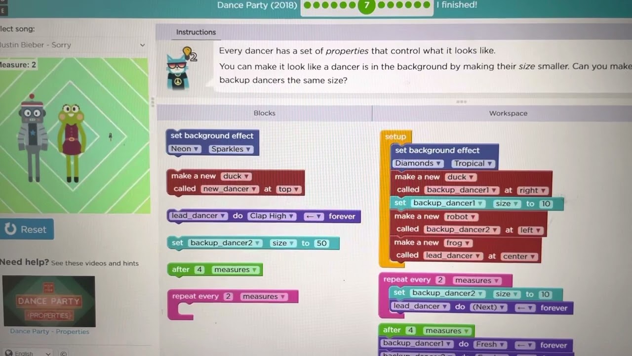 Code.org Dance Party (2018) Level 7