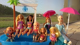 POOL Fun ! Ice Prank - Elsa & Anna toddlers - Barbie's New Car - Swimming - Splash - Water - Slide