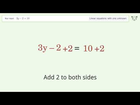 Linear equation with one unknown: Solve 3y-2=10 step-by-step solution
