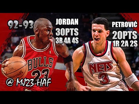 Michael Jordan vs Dražen Petrović Highlights Bulls vs Nets(1993.01.21)-50p all,Got SHOT IN THE FACE!