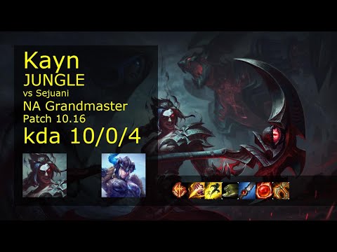 Kayn vs Sejuani Jungle - NA Grandmaster 10/0/4 Patch 10.16 Gameplay
