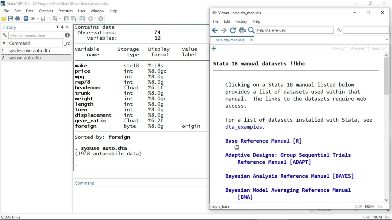 Example datasets included with Stata 18