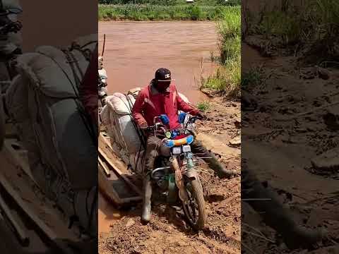 😱Would You Trust This Tiny Boat?🚤 2 Motorcycles, 3 Men, One River Crossing!🌊🏍️