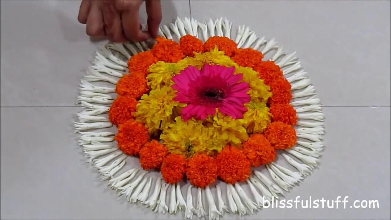 diwali special rangoli design with marigold flowers ii by poonam borkar