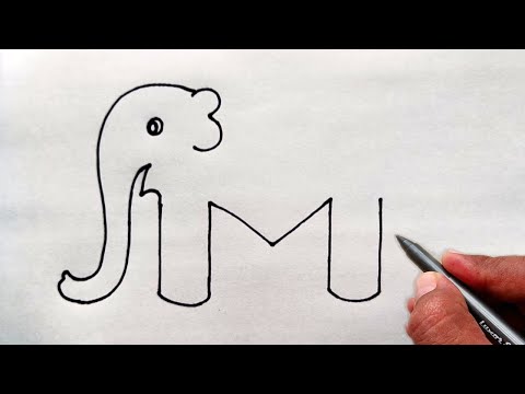 Elephant Drawing | How to draw elephant from letter M | Elephant drawing tutorial