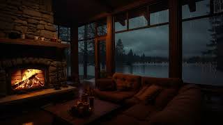 Cozy Cabin by the Water During Heavy Rain 🔥 Relaxing Ambience for Stress Relief