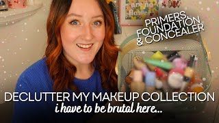 DECLUTTER MY MAKEUP COLLECTION *PART ONE* Primer, Foundation, Concealer, Setting Powder & Spray 2025