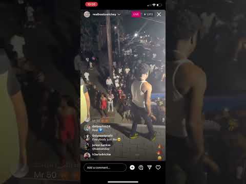Boston Richey performs in his hood on roof top with no security/and a fight breaks out on his live
