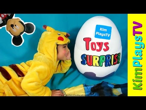 Pikachu Opens Giant Kinder Surprise Egg POKEMOM TOY SURPRISE EGG Video