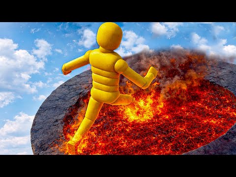 Huge Ramp Drop Into Lava Volcano – Ragdolls Physics Test