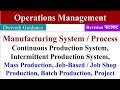 Manufacturing System, Mass Production, Batch Production, Job shop, Project, Operations Management