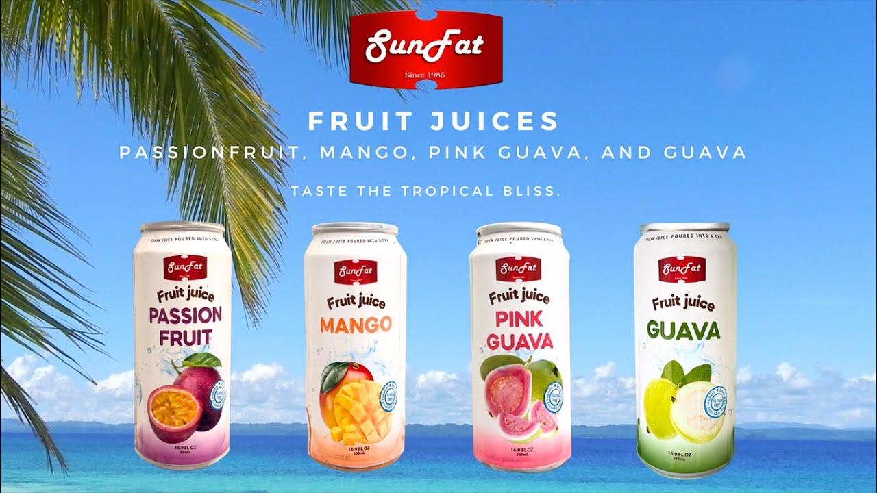 Sunfat Premium Fruit Juice Poured Into A Can