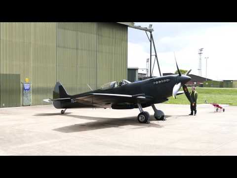 BBMF Spitfire TE311 in black undercoat start up before test flight 28/04/17.