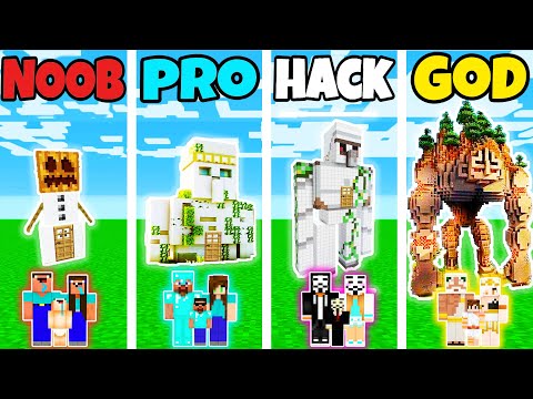 Minecraft: FAMILY GOLEM HOUSE BUILD CHALLENGE - NOOB vs PRO vs HACKER vs GOD in Minecraft