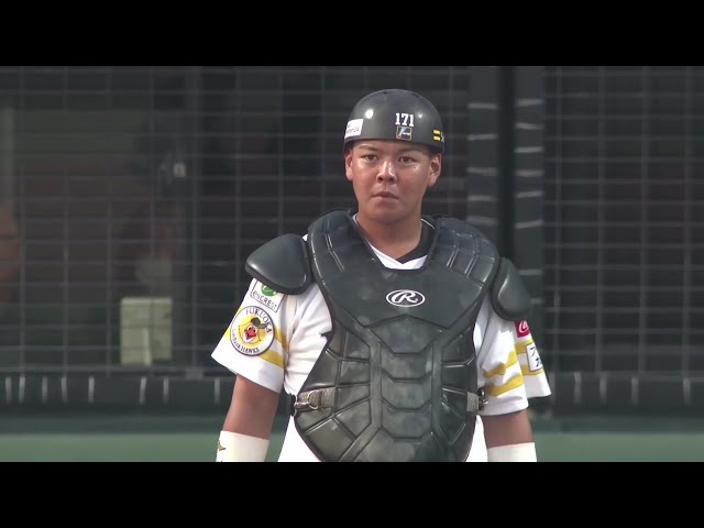【ファーム】投手を助ける盗塁阻止!! ホークス・盛島稜大 鋭い送球で進塁を許さない!! 2025年7月4日 福岡ソフトバンクホークス 対 中日ドラゴンズ