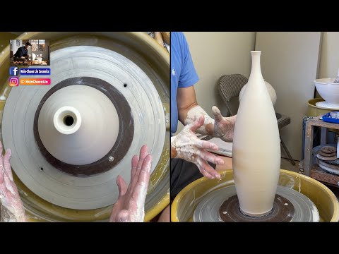595. Learning How to Lift Tall Wall and Make a Thin-Necked Bottle with Hsin-Chuen Lin 林新春 瘦高細頸瓶拉坯示範