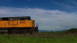 preview picture of video 'UP 8095 running along highway 99 east between Halsey & Harrisburg, Oregon 12-May-2010'