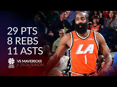 James Harden 29 pts 8 rebs 11 asts vs Mavericks 25/26 season