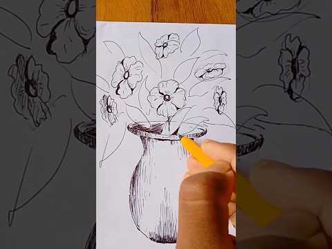 Beautiful Flower vase Drawing Tutorial Video #shorts #drawing #flowervase